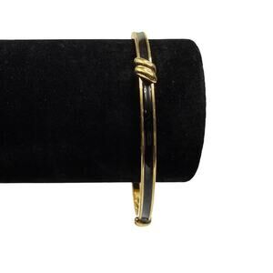 VTG Monet Gold Tone Black Enamel Knot Bangle Bracelet Signed Jewelry Sz 7 3/4